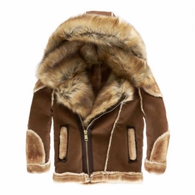 Kids Shearling Moto Coat In Walnut winter jackets for boys, lightweight puffer boys