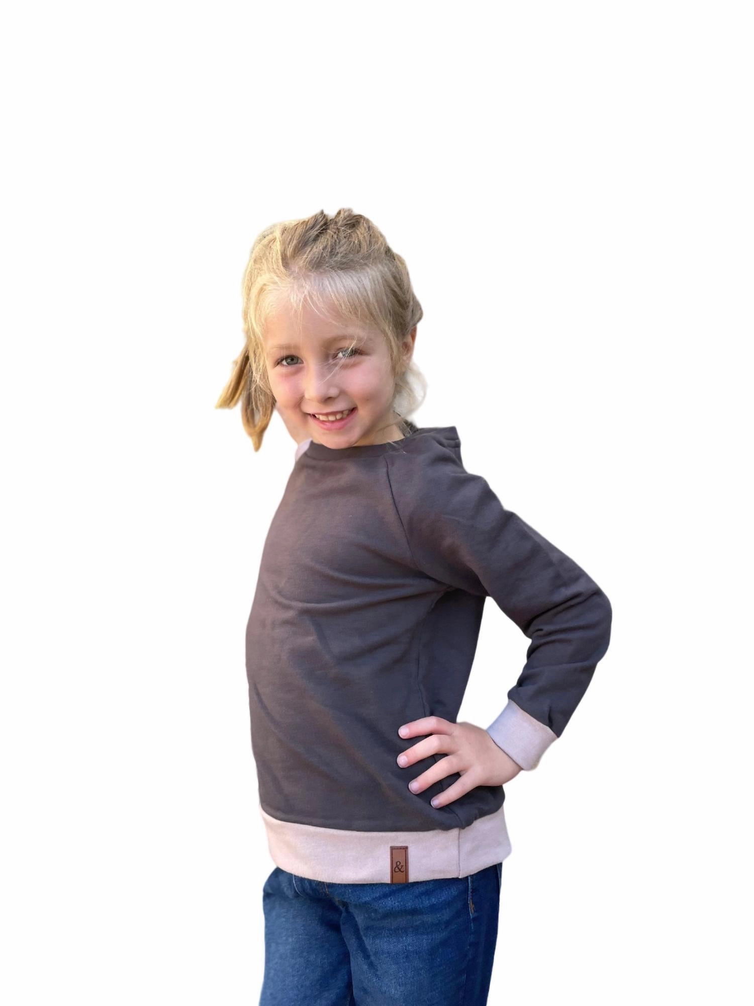 KidS Side Zip Pullover In Charcoal & Dusty Mauve Girls Tunic Top
