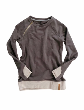 KidS Side Zip Pullover In Charcoal & Dusty Mauve ruffle tops girls, long sleeve tees girls