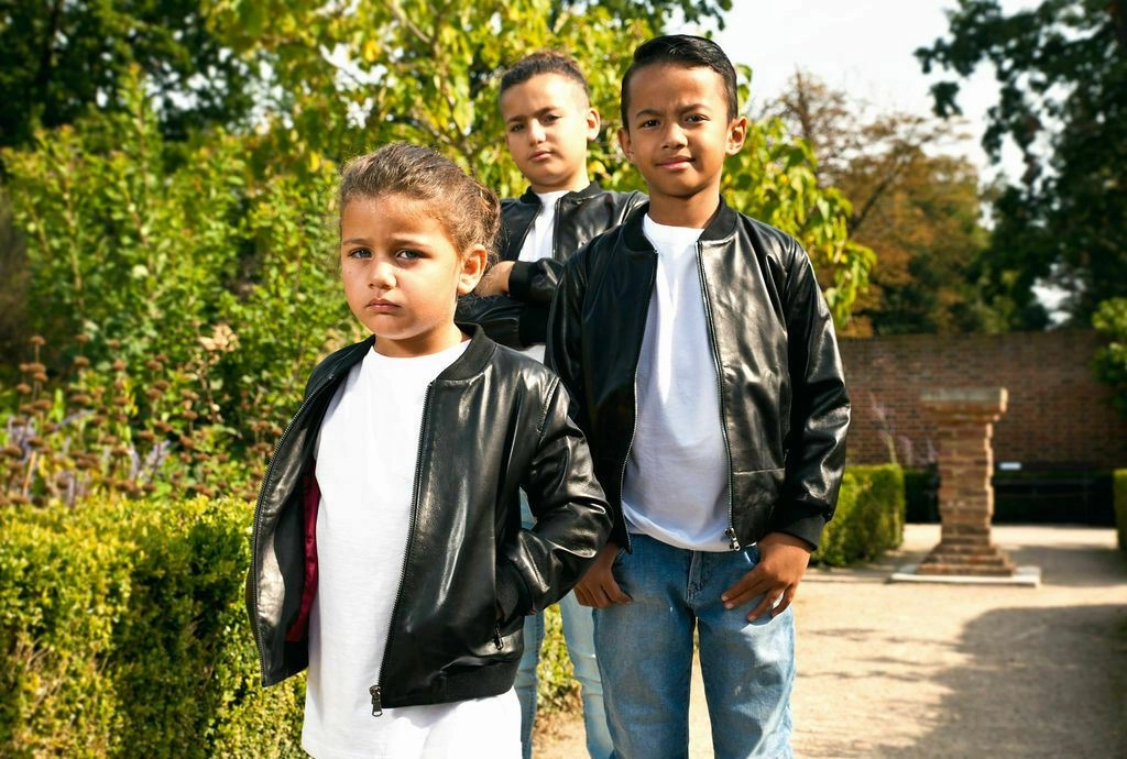 Kids Unisex Varsity Black Baseball Leather Bomber Black Jacket (1-13Years) Boys Waterproof Parka