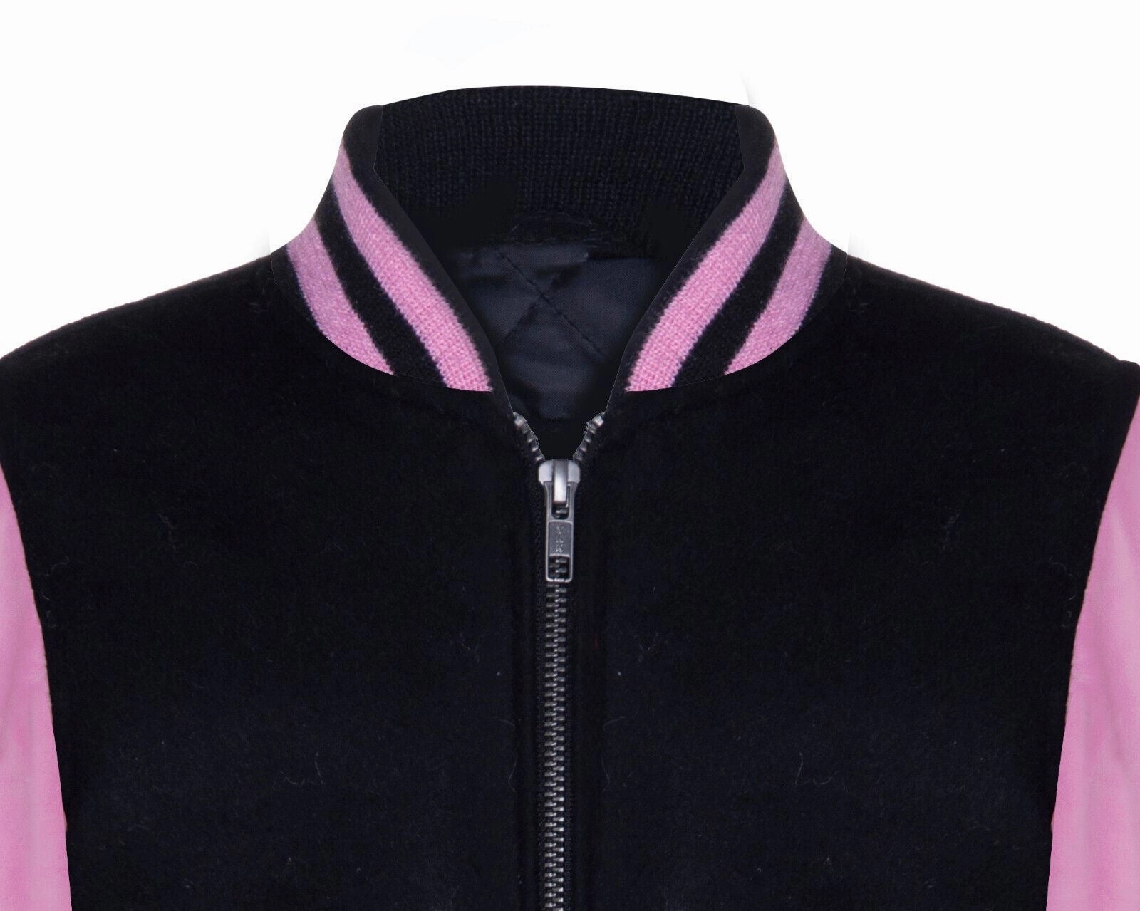 Kids Varsity Black & Pink Bomber Jacket with Real Leather Sleeves 3-13 yrs Boys Waterproof Parka