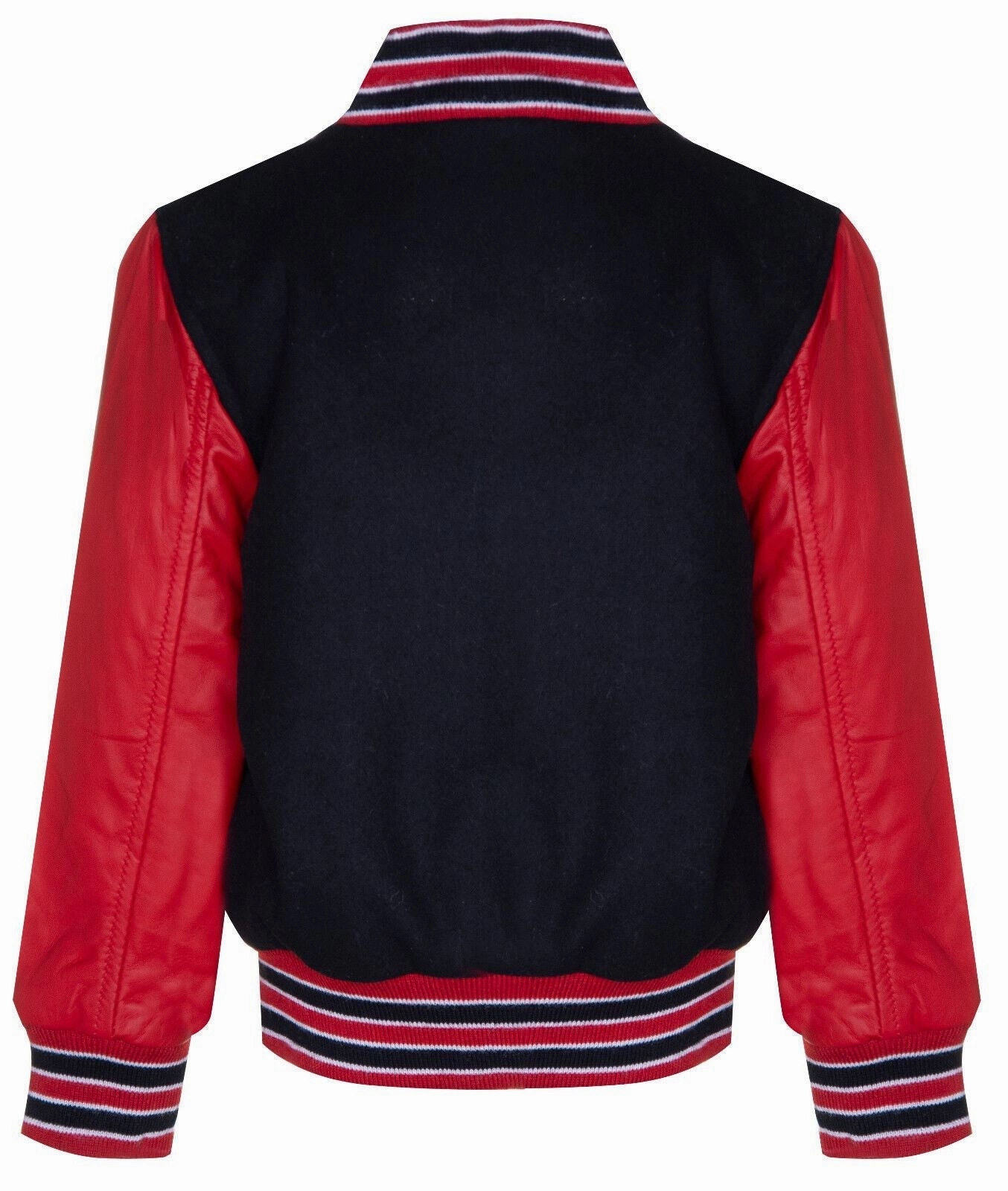 Kids Varsity Black & Red Bomber Jacket with Real Leather Sleeves 3-13 yrs Boys Waterproof Parka