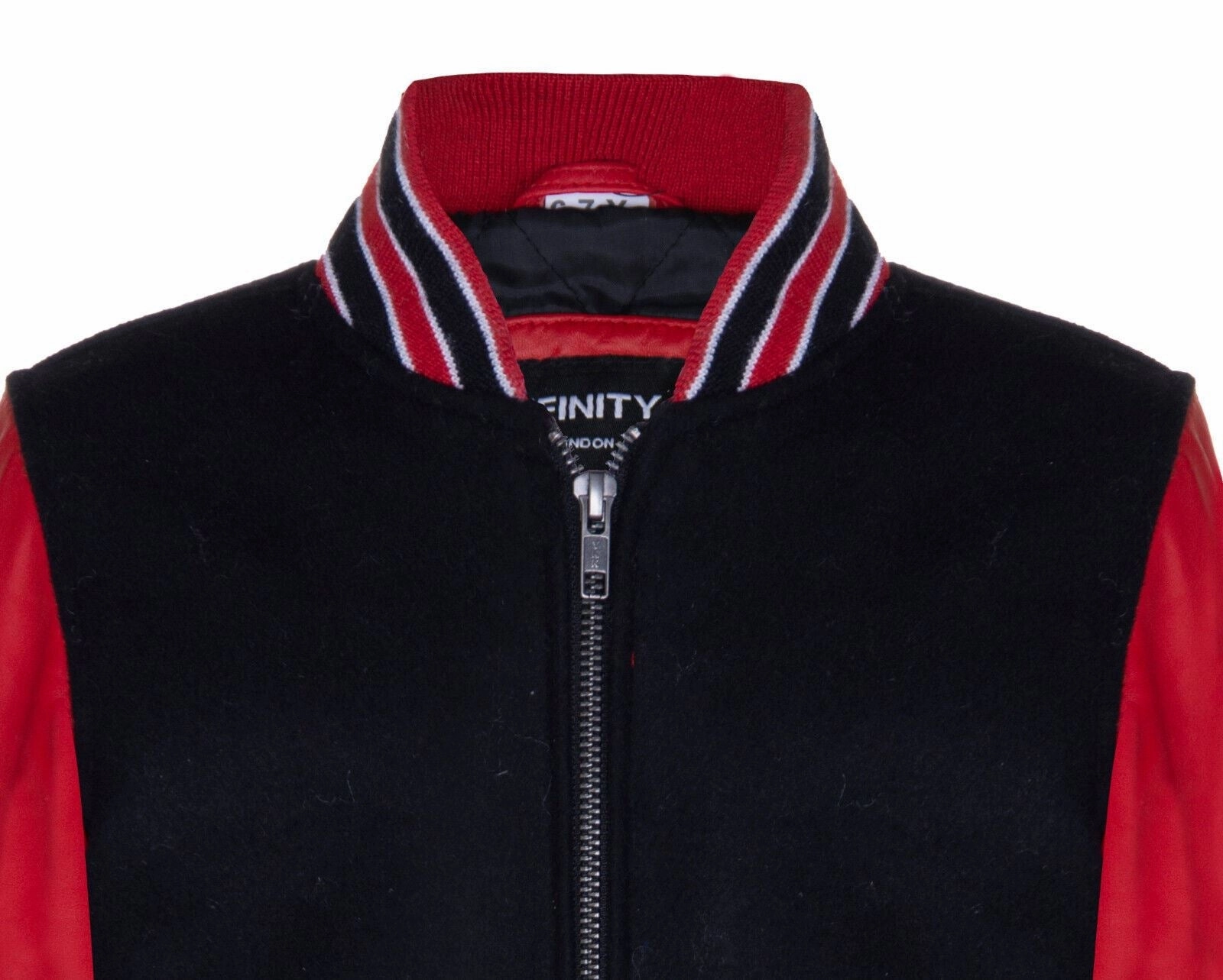 Kids Varsity Black & Red Bomber Jacket with Real Leather Sleeves 3-13 yrs Boys Waterproof Parka