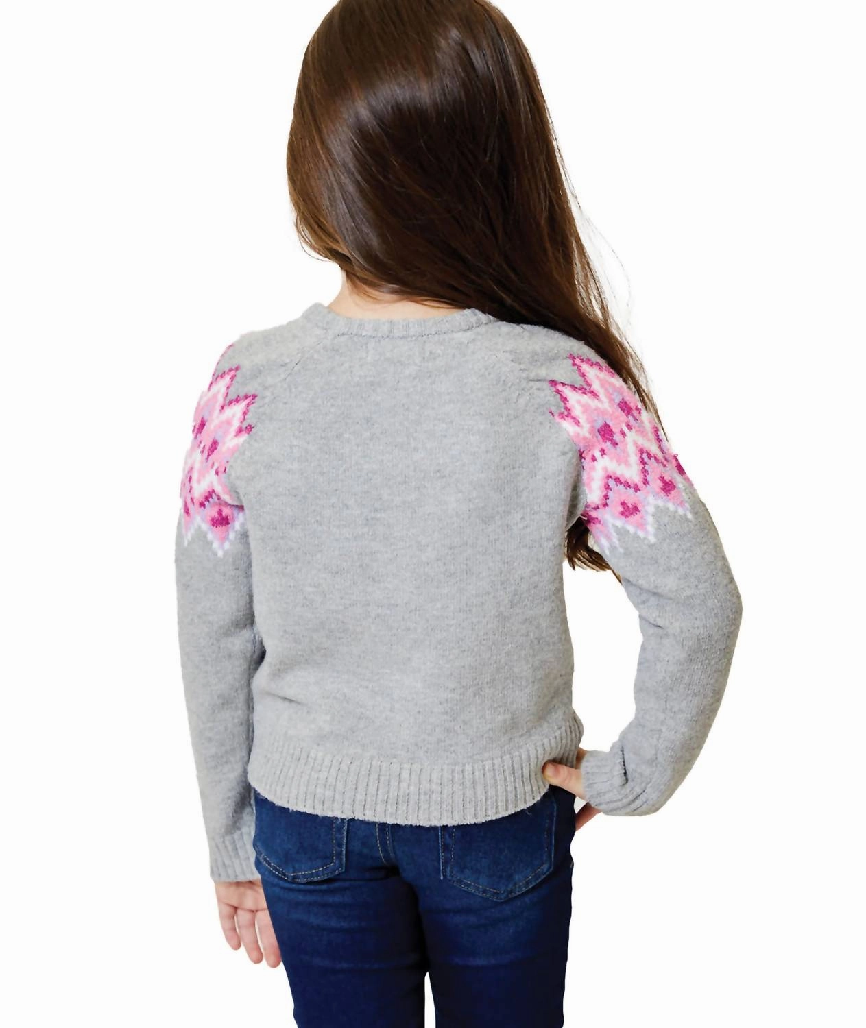 Little Girls Fair Isle Sweater In Heather Grey/pink Girls Tunic Top
