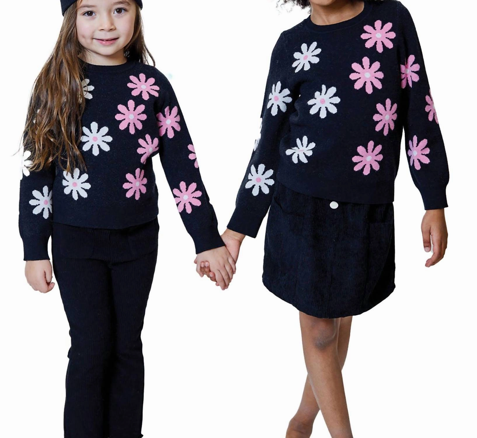 Little Girls Sweater In Black Floral Girls Tunic Top