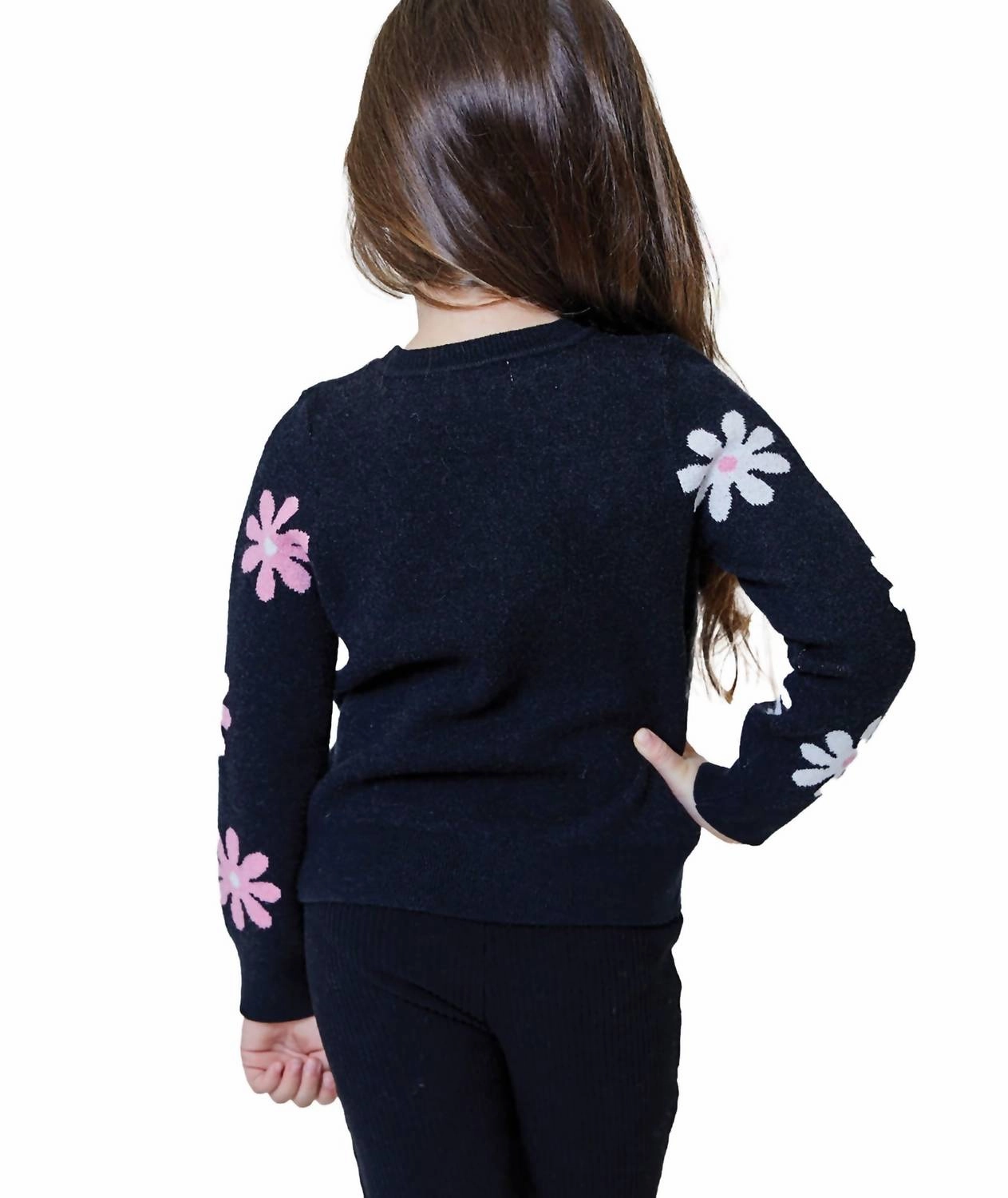 Little Girls Sweater In Black Floral Girls Tunic Top