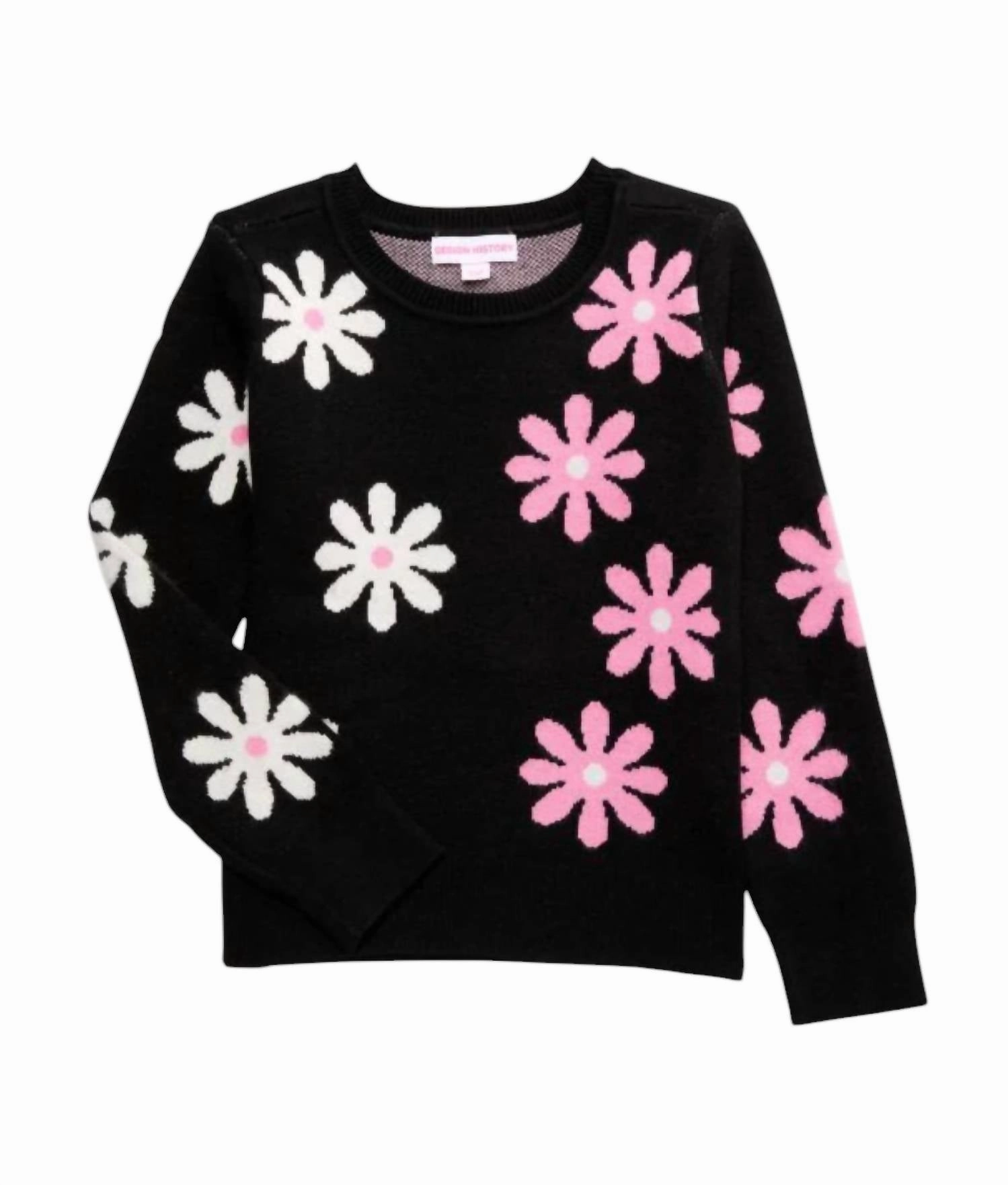 Little Girls Sweater In Black Floral Girls Tunic Top