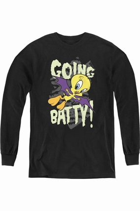 Looney Tunes Going Batty Youth Long Sleeve Tee / T-Shirt graphic tees for boys, polo shirts boys