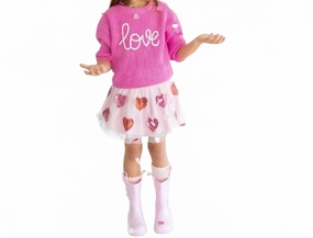 Love Valentine's Day Knit Sweater In Bubblegum Pink ruffle tops girls, long sleeve tees girls