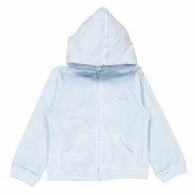 Marie Chantal Kids Dusty Blue Angel Wing Velour Hoodie boys cable knit, zip up knitwear boys