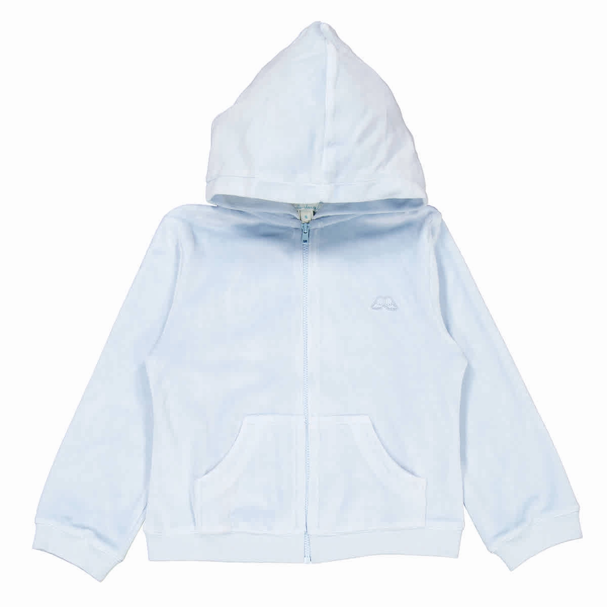 Marie Chantal Kids Dusty Blue Angel Wing Velour Hoodie boys cable knit, zip up knitwear boys