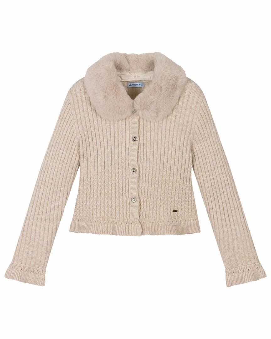 Mayoral Faux Fur Collar Cardigan ruffle tops girls, long sleeve tees girls