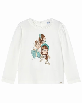 Mayoral Jade Trio Graphic Tee ruffle tops girls, long sleeve tees girls