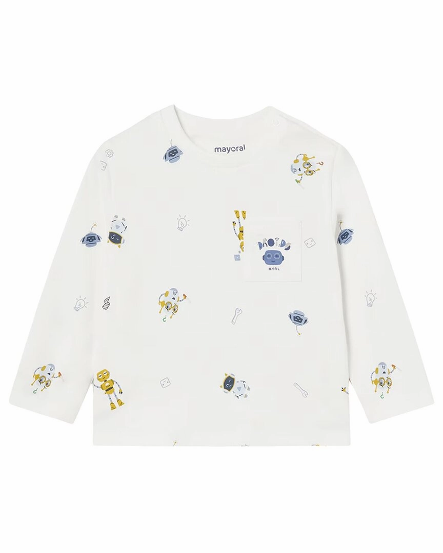 Mayoral Robot Print Tee ruffle tops girls, long sleeve tees girls