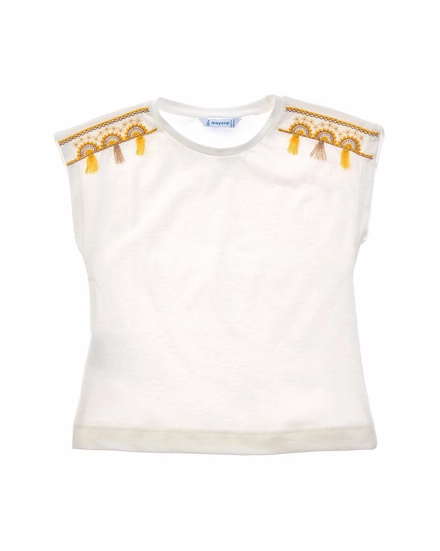 Mayoral Tassel Embroidered Tee Girls Tunic Top