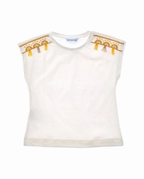 Mayoral Tassel Embroidered Tee ruffle tops girls, long sleeve tees girls
