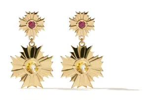 Meadowlark Jewellery Meadowlark August Drop Earrings Small - Gold Plated - Pink Tourmaline & Citrine