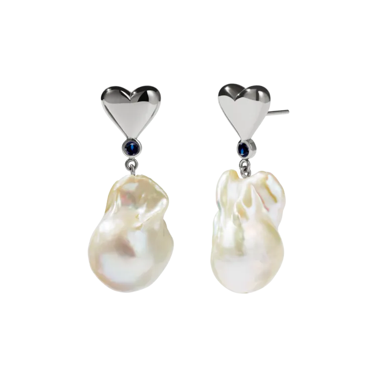 Meadowlark Jewellery Meadowlark - Camille Pearl Earrings - Silver - Blue Sapphire