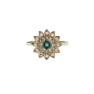 Meadowlark Jewellery Meadowlark Dahlia Engagement Ring - 9ct Yellow Gold, Green Sapphire & White Diamond
