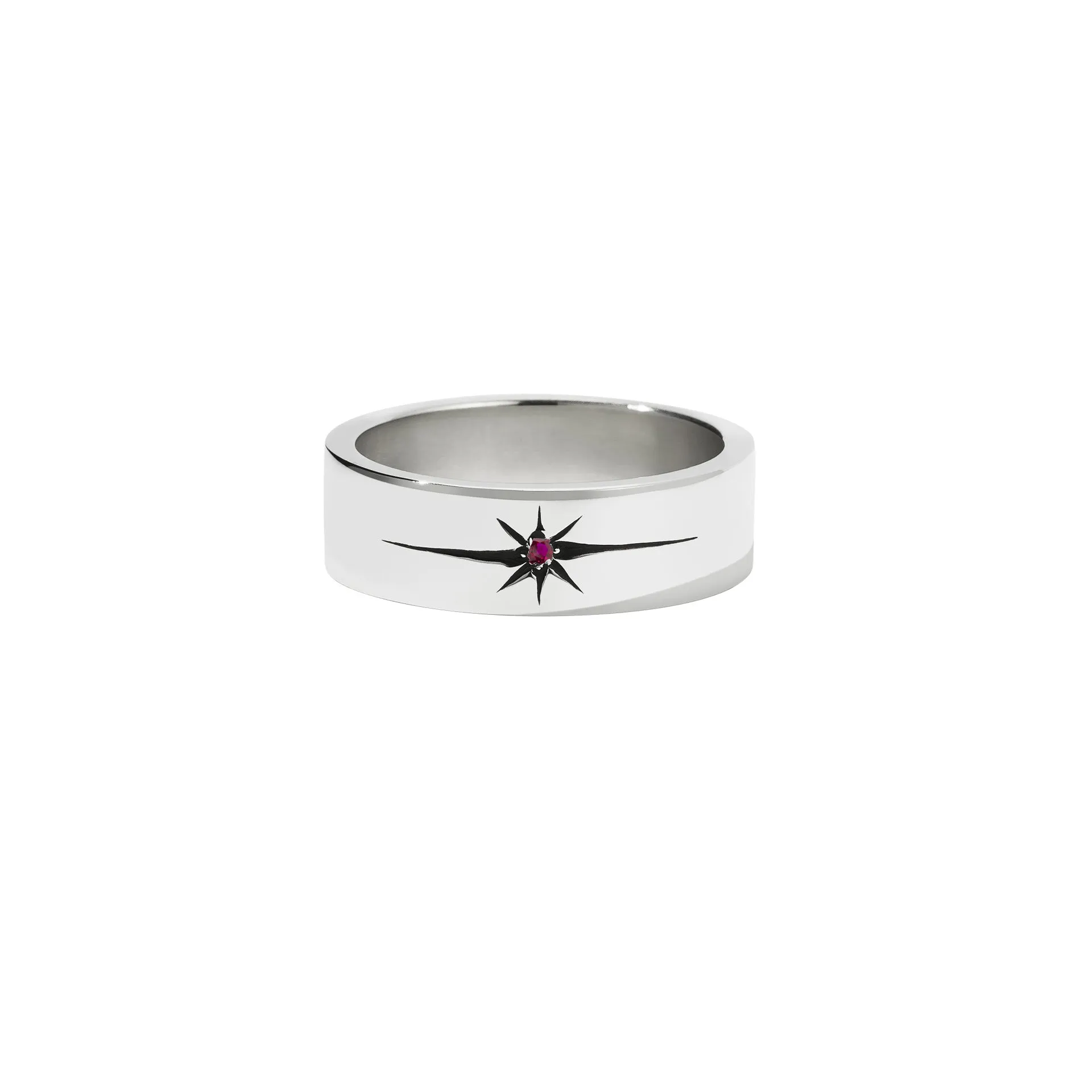 Meadowlark Jewellery Meadowlark Diamond Star Band Flat - Sterling Silver & Ruby