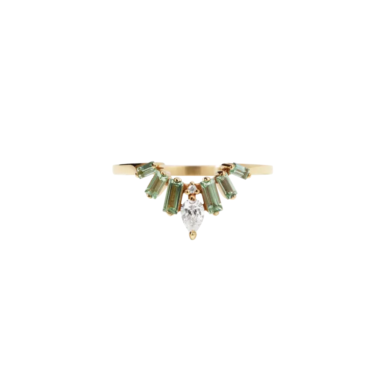 Meadowlark Jewellery Meadowlark - Etta Ring - 9ct Yellow Gold Green Sapphire & White Diamond