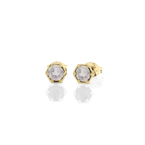 Meadowlark Jewellery Meadowlark Hexagon Stone Studs - 9ct Yellow Gold & Rose Quartz