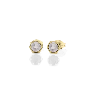 Meadowlark Jewellery Meadowlark Hexagon Stone Studs - 9ct Yellow Gold & Rose Quartz