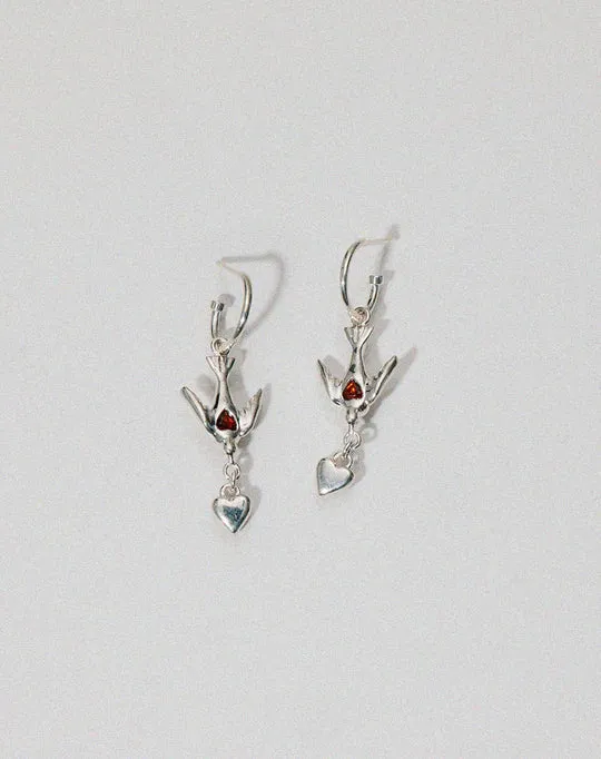 Meadowlark Jewellery Meadowlark - Love Dove Hoops Set Silver Garnet
