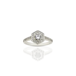 Meadowlark Jewellery Meadowlark - Mini Hexagonal Engament Ring - 9ct White Gold & White Diamond