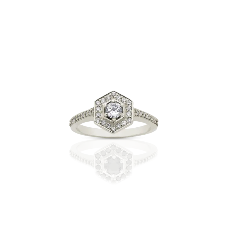 Meadowlark Jewellery Meadowlark - Mini Hexagonal Engament Ring - 9ct White Gold & White Diamond