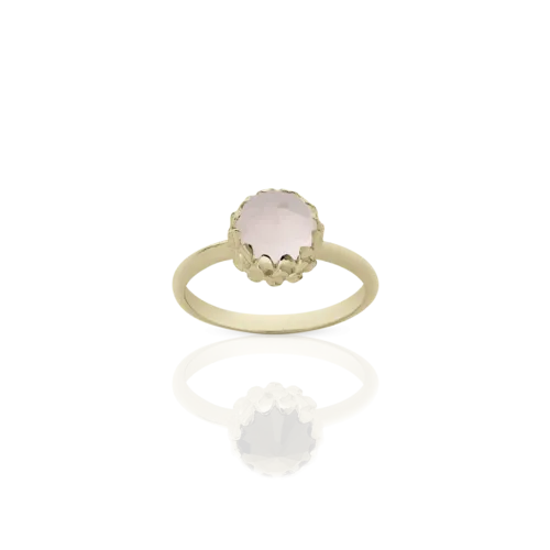 Meadowlark Jewellery Meadowlark Mini Protea Ring - 9ct Yellow Gold & Rose Quartz