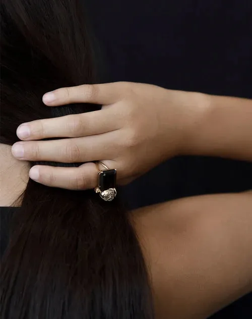 Meadowlark Jewellery Meadowlark - Rose Cocktail Ring Large, Silver Onyx
