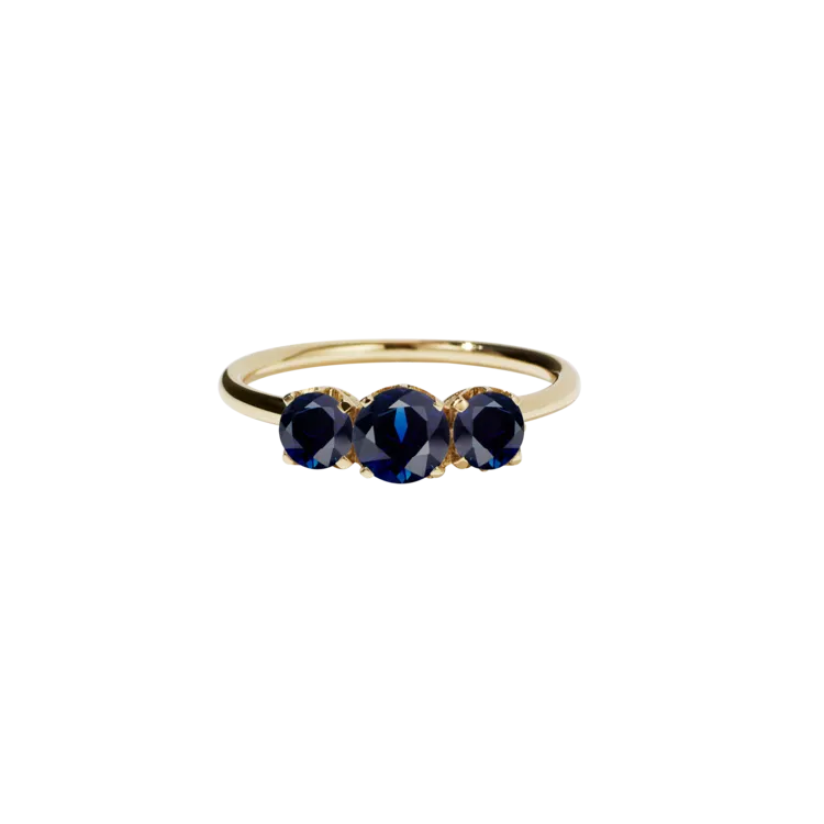 Meadowlark Jewellery Meadowlark - Signature 3 Stone - 9ct Yellow Gold & Blue Sapphire