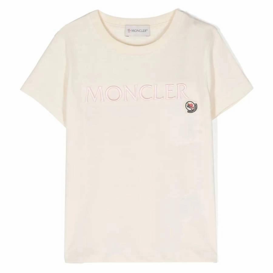 Moncler Girls Embroidered Logo Cotton Jersey T-Shirt ruffle tops girls, long sleeve tees girls