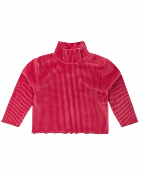 Monica   Andy Ribbed Velour Turtleneck ruffle tops girls, long sleeve tees girls