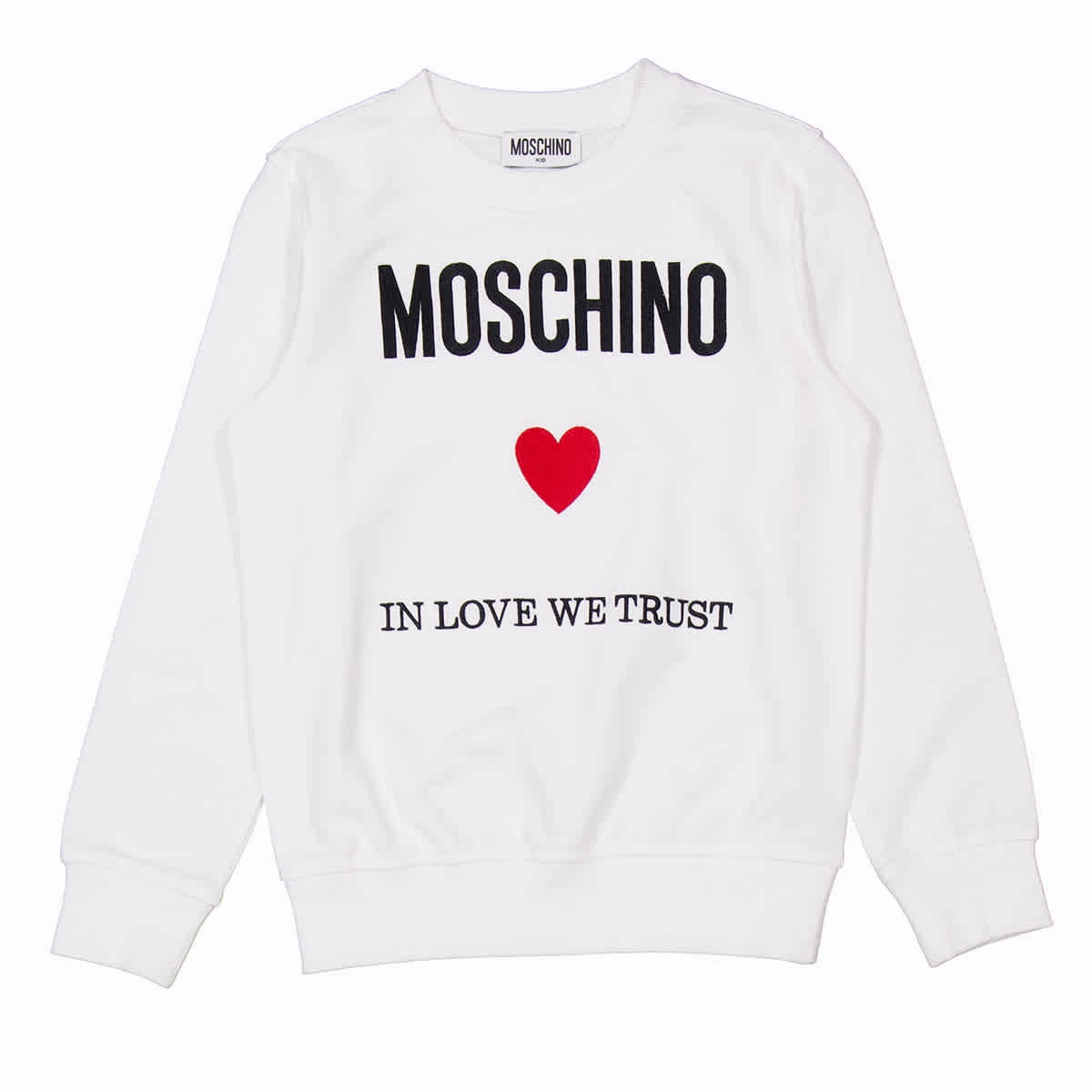 Moschino Girls Logo Print Crew Neck Cotton Sweatshirt ruffle tops girls, long sleeve tees girls