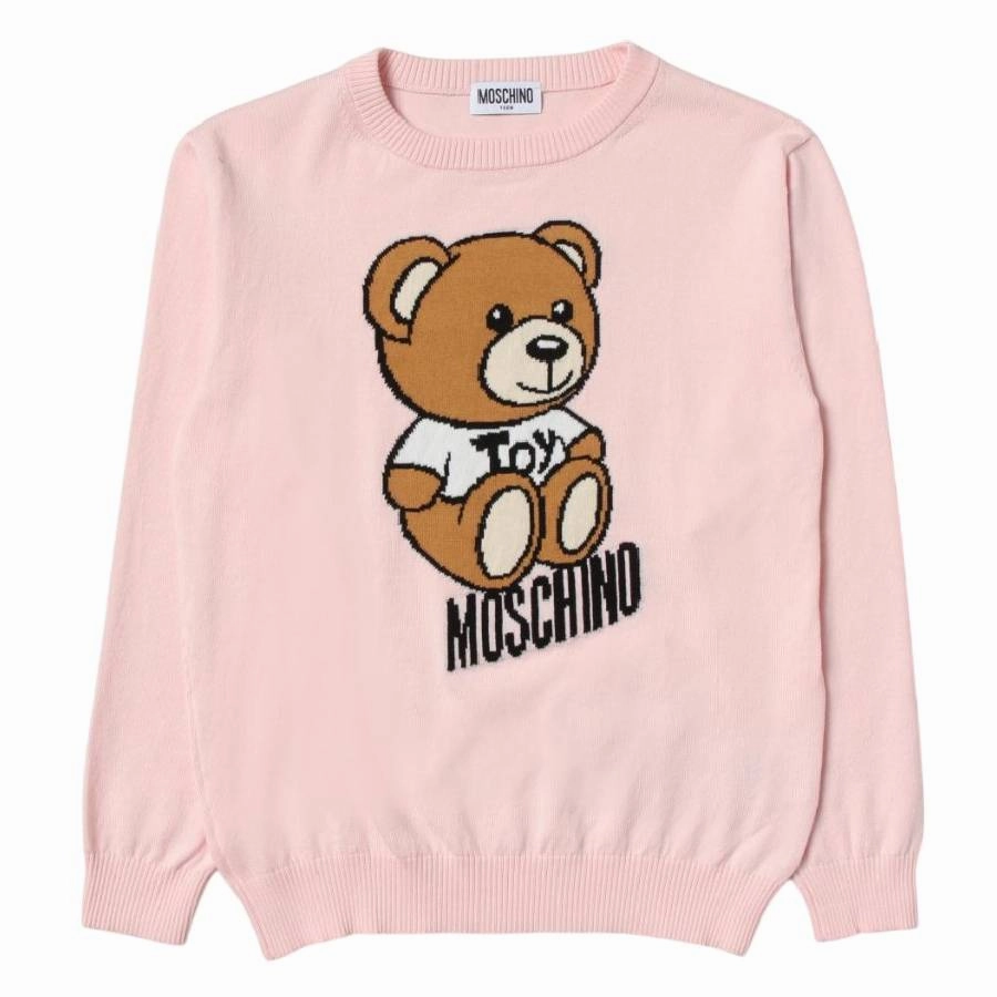 Moschino Girls Signature Teddy Bear Motif Cotton Sweater, Size 10Y ruffle tops girls, long sleeve tees girls