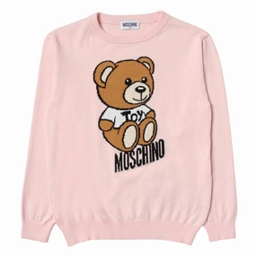 Moschino Girls Signature Teddy Bear Motif Cotton Sweater, Size 10Y ruffle tops girls, long sleeve tees girls