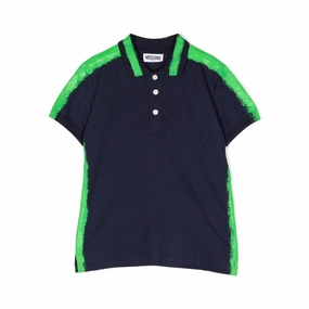 Moschino-Spray Paint Back Logo SS Polo-HOM03Y-LFA03-40016-Blue Navy graphic tees for boys, polo shirts boys
