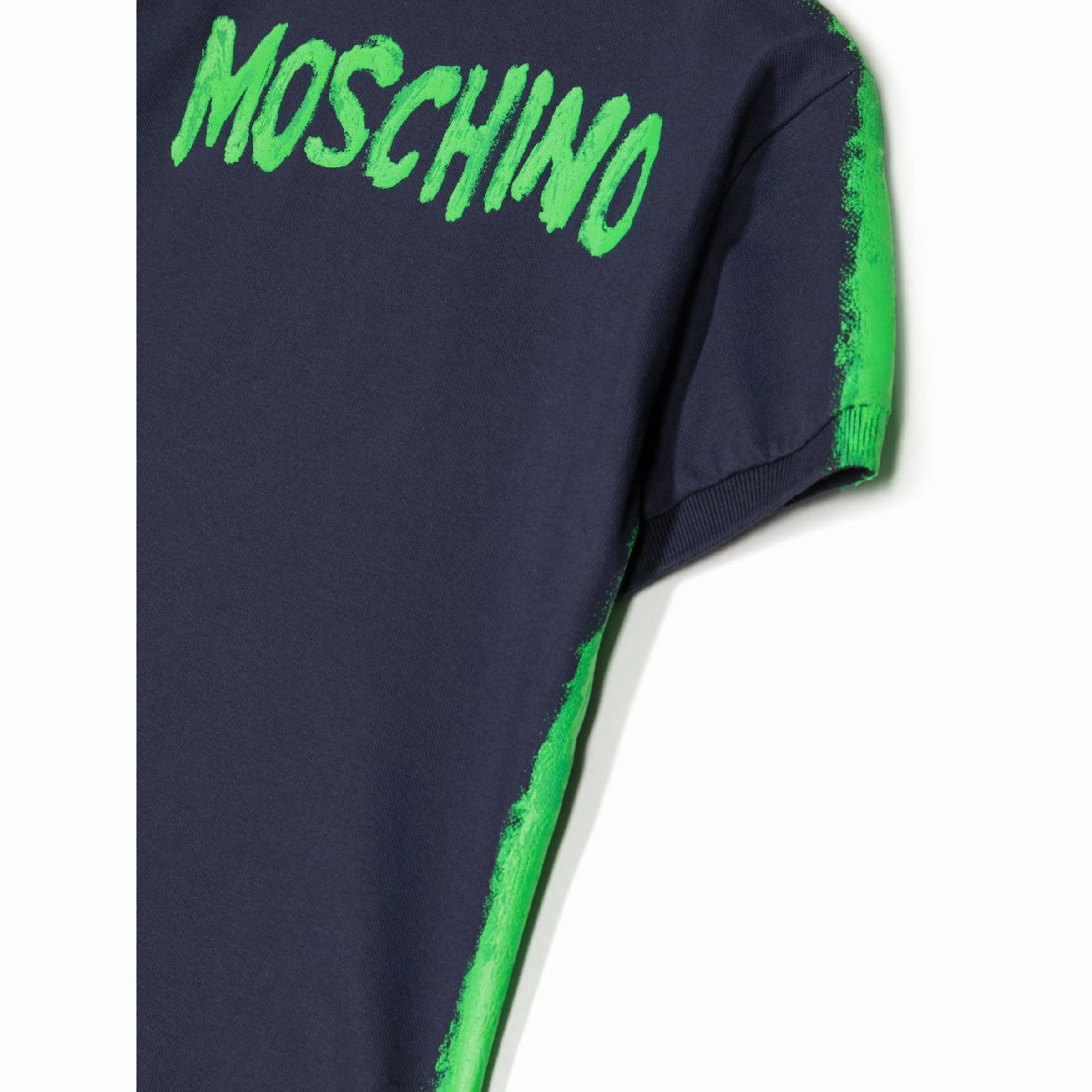 Moschino-Spray Paint Back Logo SS Polo-HOM03Y-LFA03-40016-Blue Navy Boys Henley T Shirt