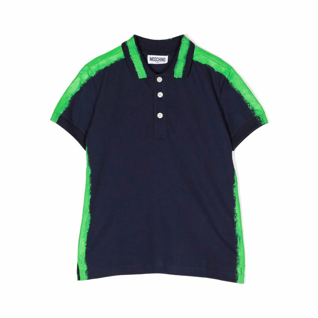 Moschino-Spray Paint Back Logo SS Polo-HOM03Y-LFA03-40016-Blue Navy graphic tees for boys, polo shirts boys