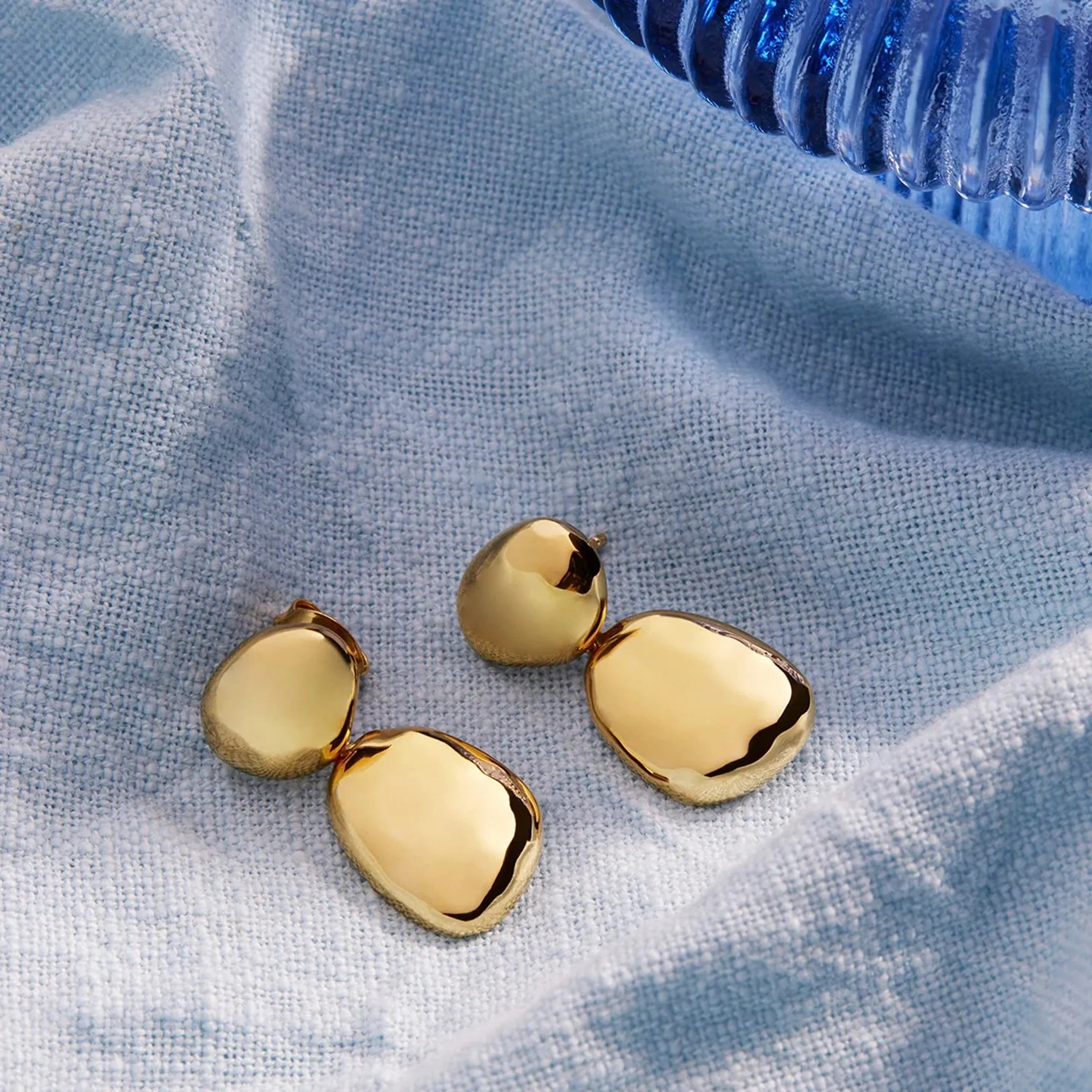 Najo Jewellery Najo - Double Pebblet Stud Earrings Gold Plated