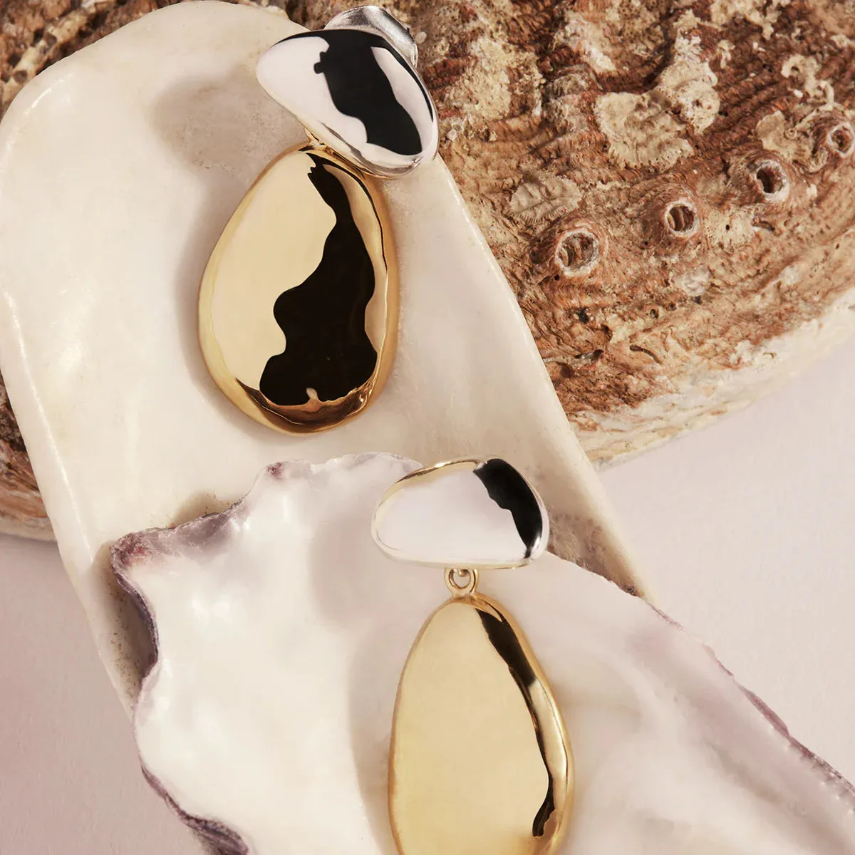 Najo Jewellery Najo - Double Pebblet Two-Tone Stud Earrings