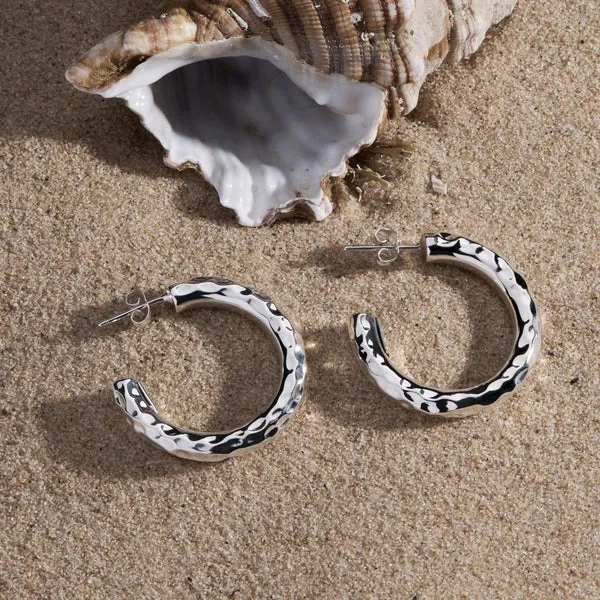 Najo Jewellery Najo - Moonglow 5x30mm Hoop Earrings Silver