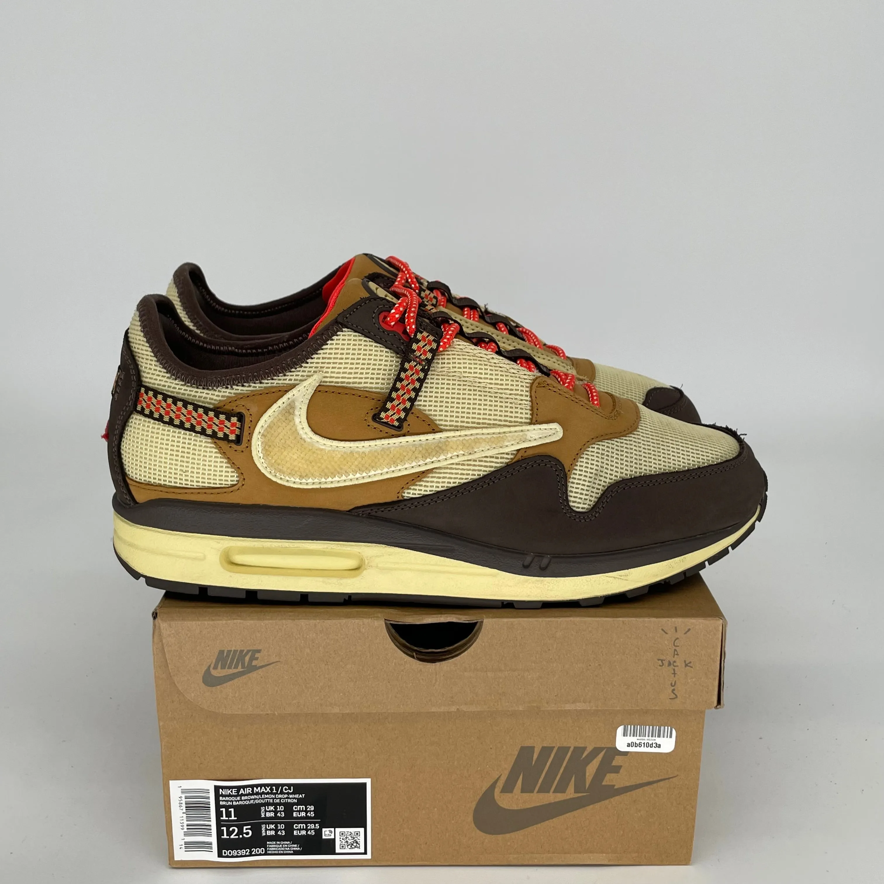 NIKE AIR MAX 1 TRAVIS SCOTT BAROQUE BROWN SIZE 11 DO9392-200