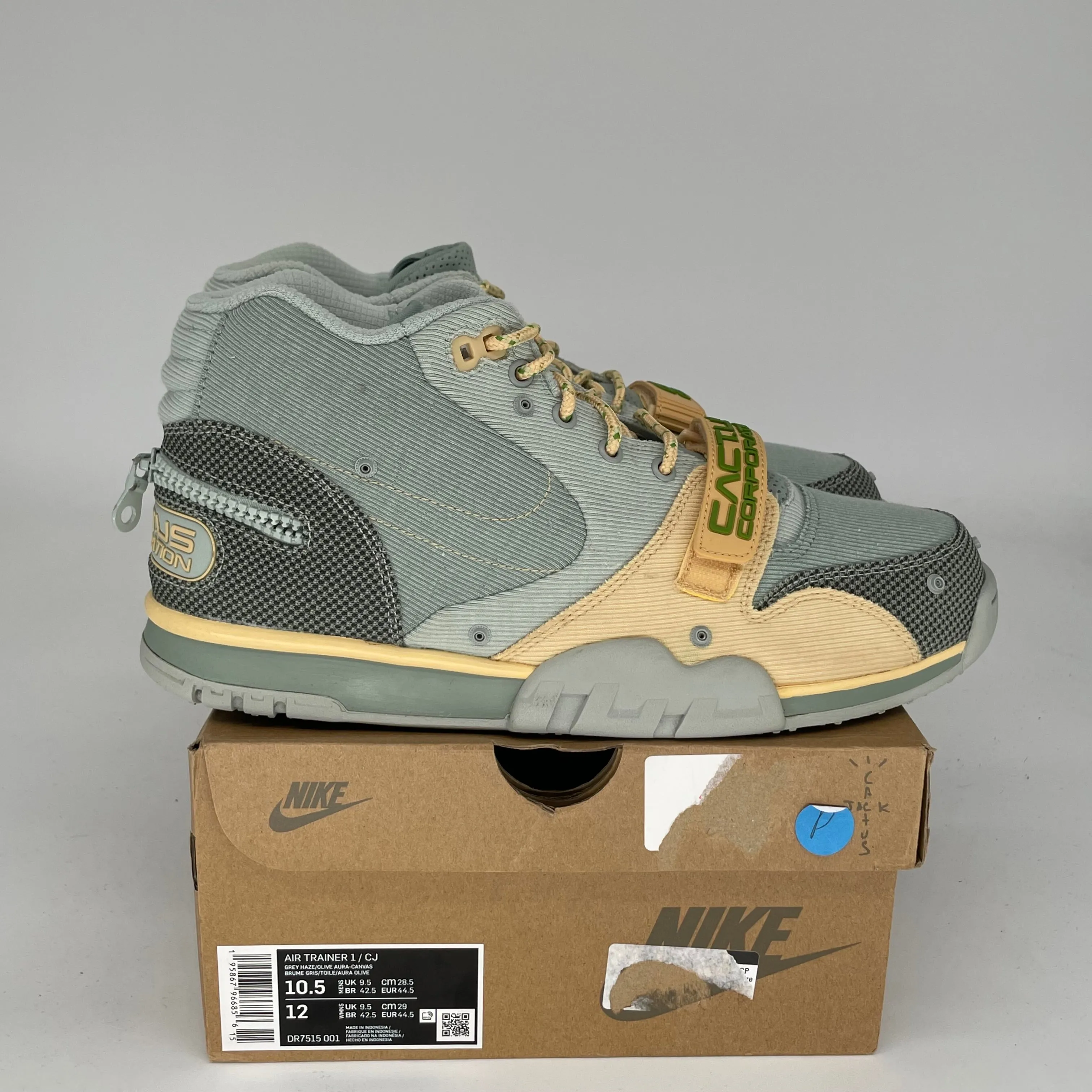 NIKE AIR TRAINER 1 TRAVIS SCOTT GREY HAZE SIZE 10.5 DR7515-001