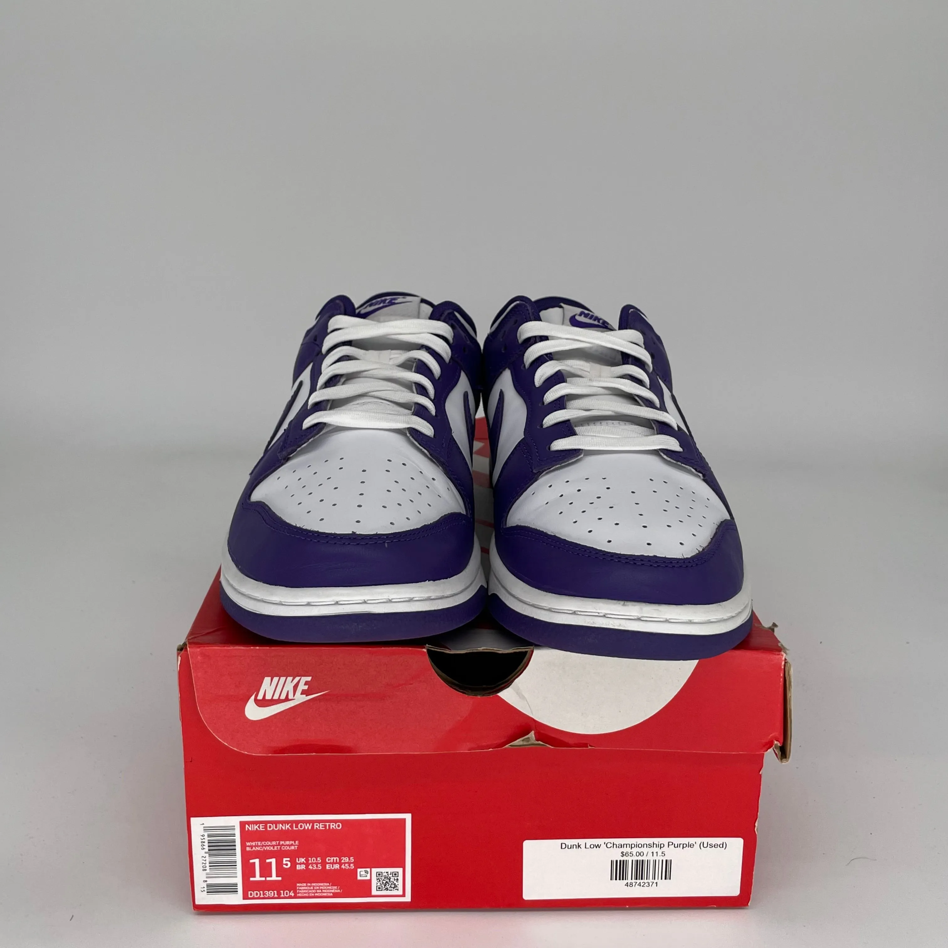 NIKE DUNK LOW CHAMPIONSHIP COURT PURPLE SIZE 11.5 DD1391-104