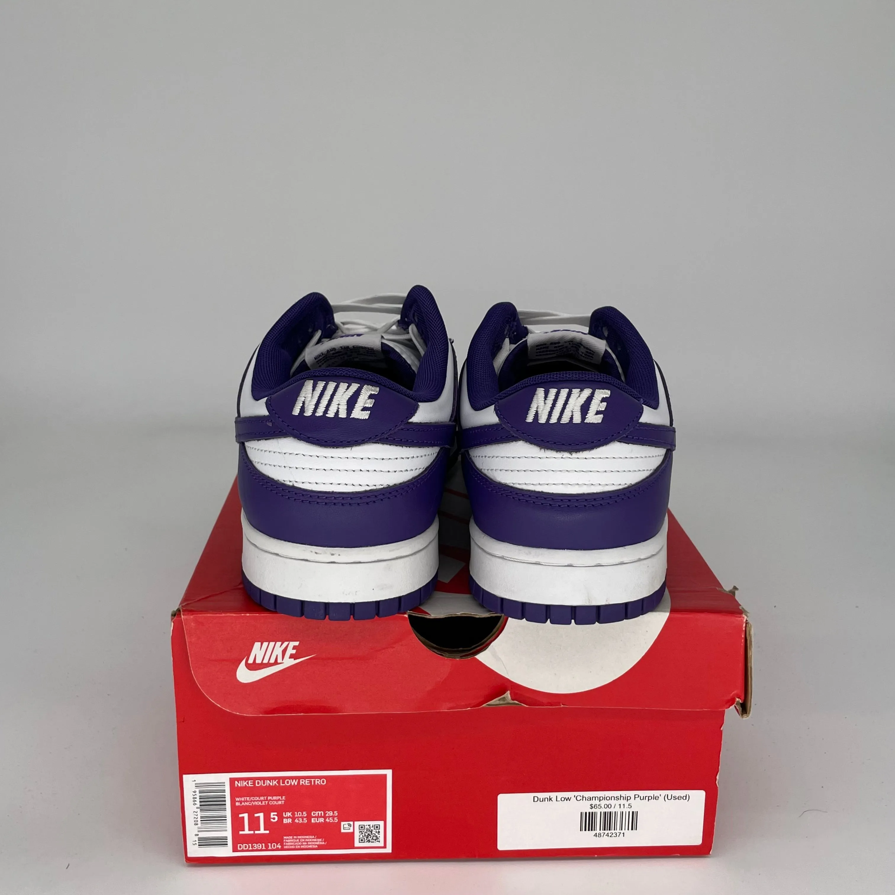 NIKE DUNK LOW CHAMPIONSHIP COURT PURPLE SIZE 11.5 DD1391-104