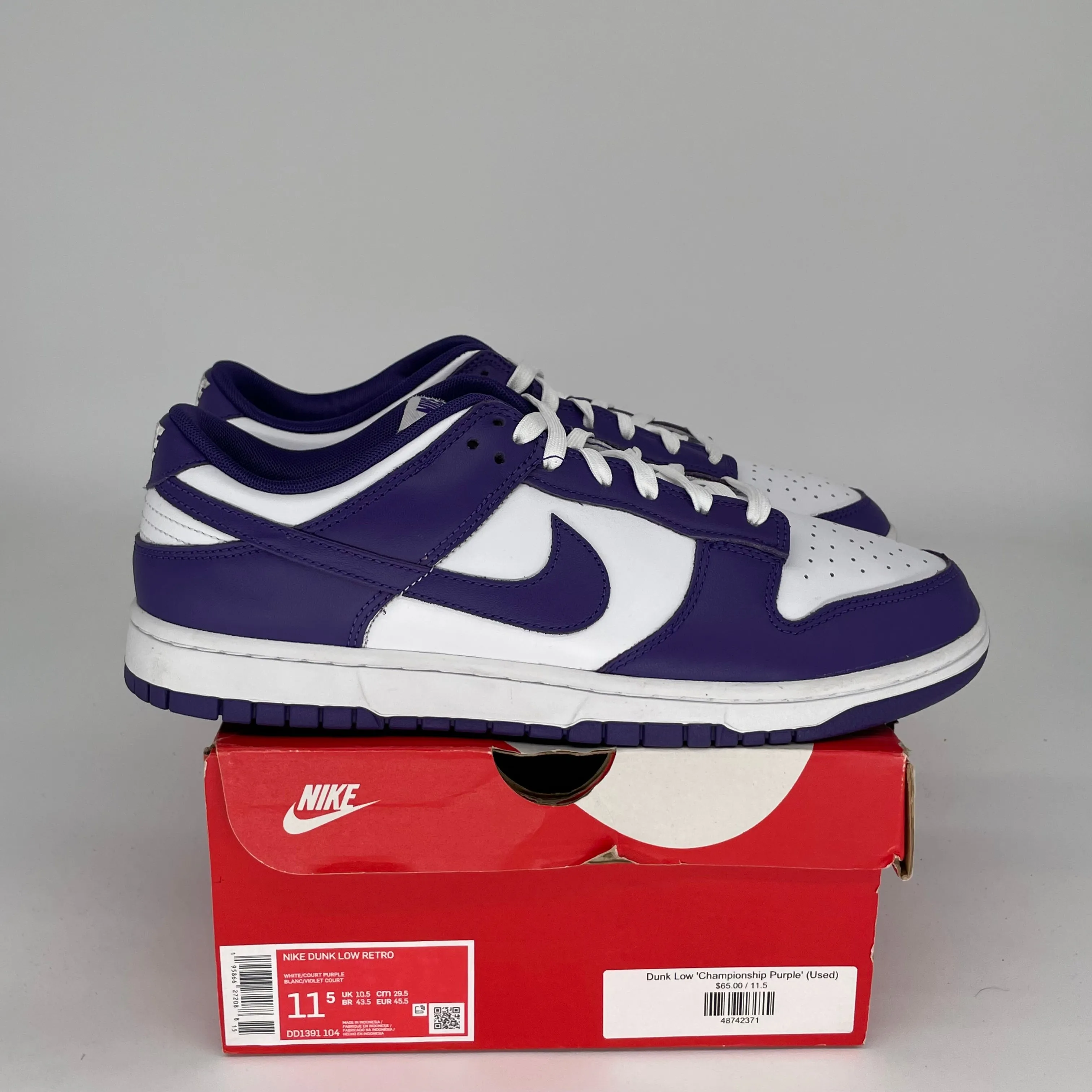 NIKE DUNK LOW CHAMPIONSHIP COURT PURPLE SIZE 11.5 DD1391-104