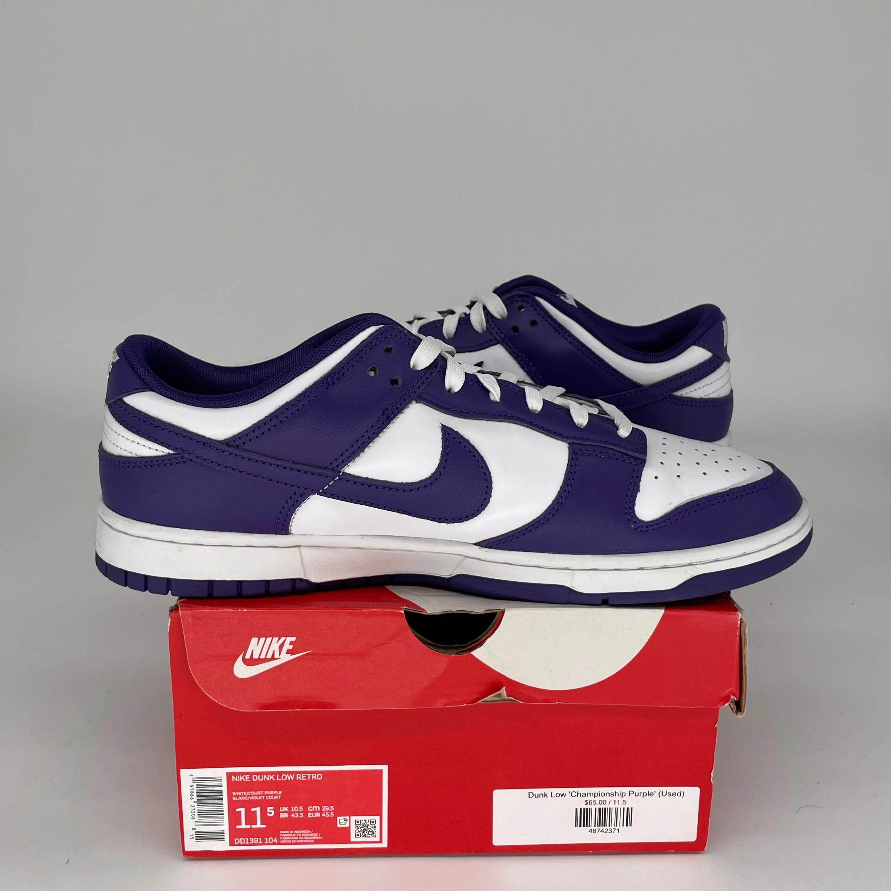 NIKE DUNK LOW CHAMPIONSHIP COURT PURPLE SIZE 11.5 DD1391-104